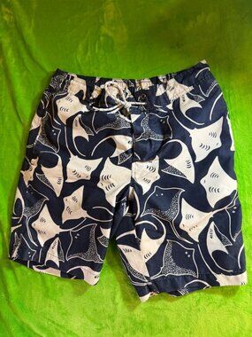 St John Bay Navy Stingray Print Swim Shorts with Drawstring Waist
